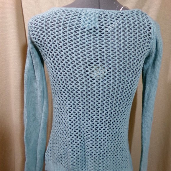 BETWEEN ME & YOU Crochet Sweater Top XS Blue Anthropologie Scoop neck Boho Summe - Picture 4 of 5